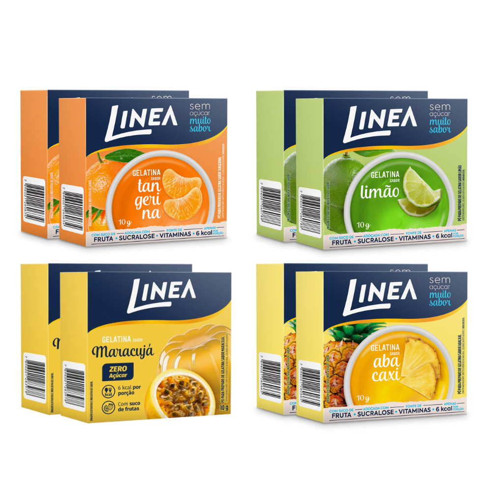 Kit 8 Gelatinas Linea Sabor Tangerina, Limão, Maracujá e Abacaxi 10g em Oferta na Shopee