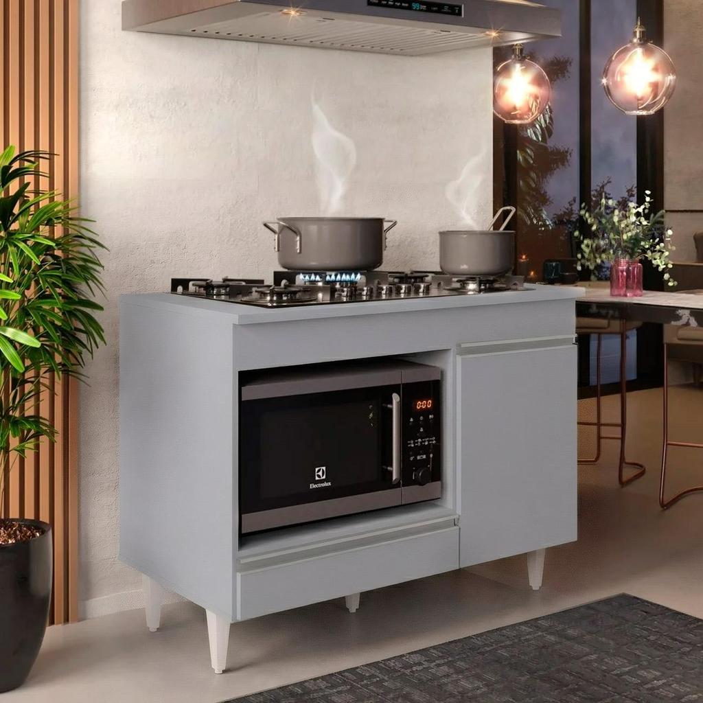 Balcão de Cozinha 102cm para Cooktop Georgia Cinza Claro - Lumil