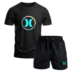 conjunto masculino camiseta 100% algodão premium fio 30.1 + bermuda short tectel MODA praia HRLY