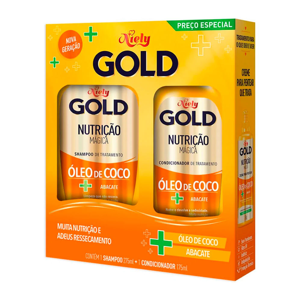 Kit Shampoo Niely Gold Nutrição Mágica Óleo de Coco + Abacate 275ml + Condicionador 175ml