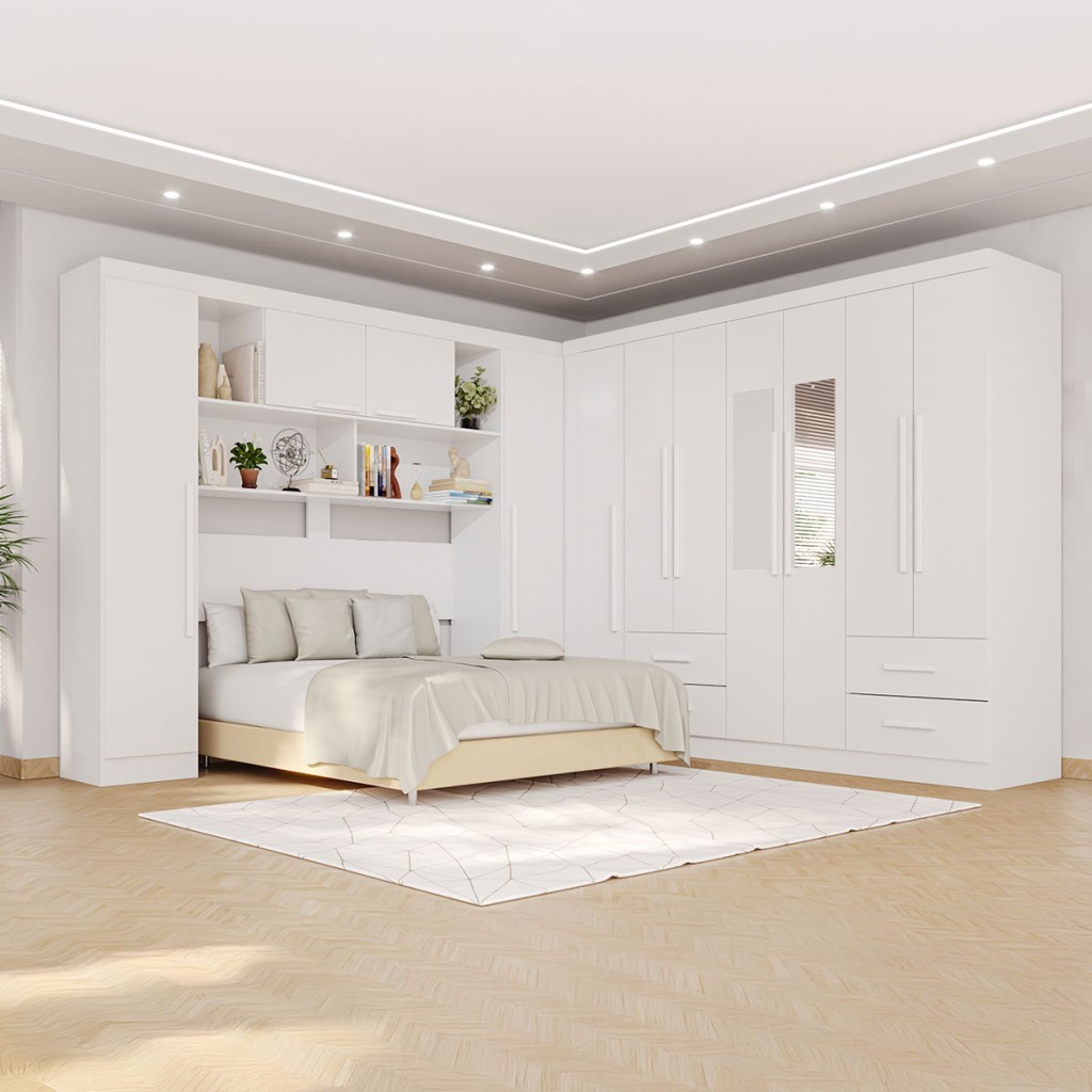 Guarda-Roupa Casal Modulado Andorra 11 Portas 4 Gavetas com Espelho - Pnr Móveis