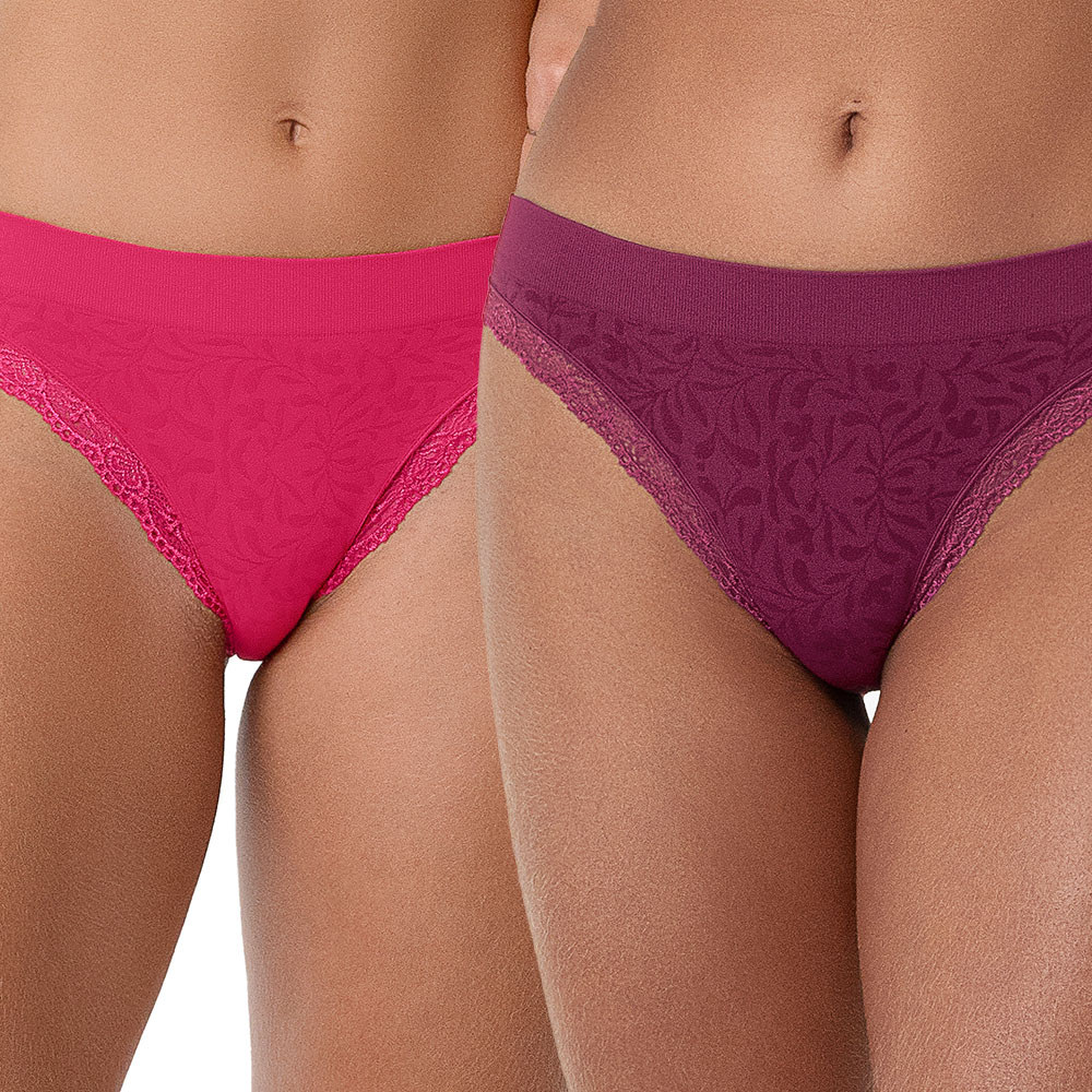 Imagem Kit com  2 Calcinhas Biquíni com Renda sem Costura Marsala e Pitaya