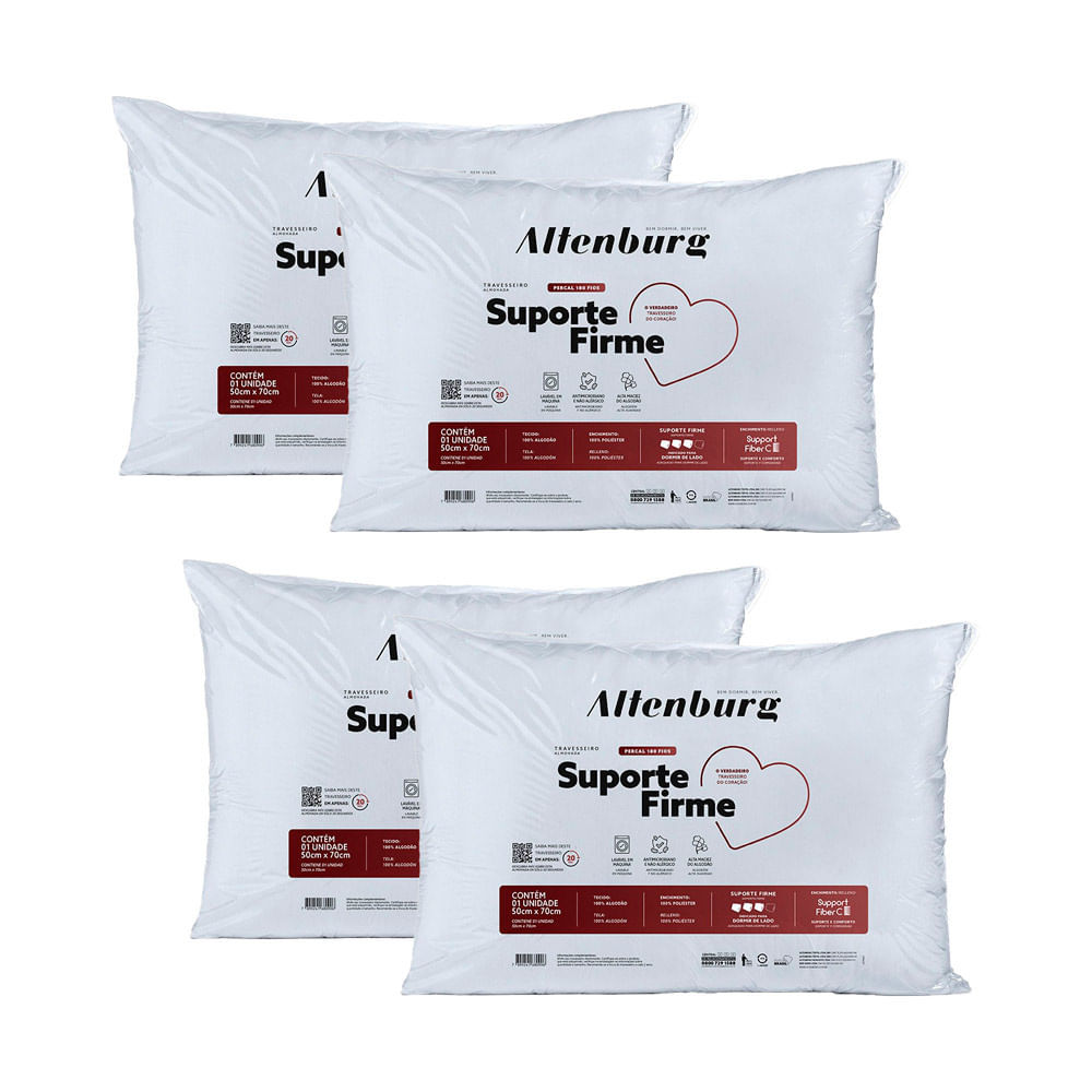 Kit 4 Travesseiros Altenburg Suporte Firme Branco 50x70cm em Oferta na Shopee