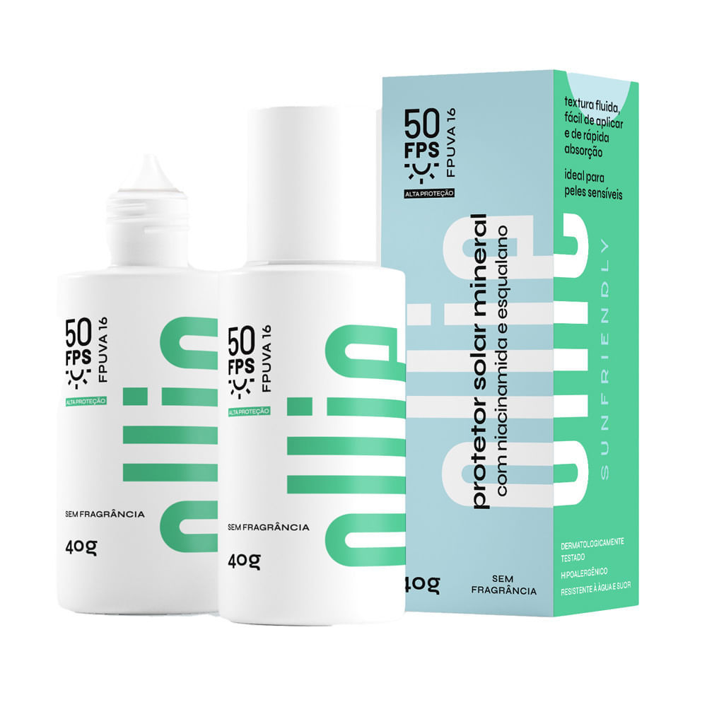 Protetor Solar Mineral Ollie FPS 50 Fluido Sem Fragrância 40g em Oferta na Shopee