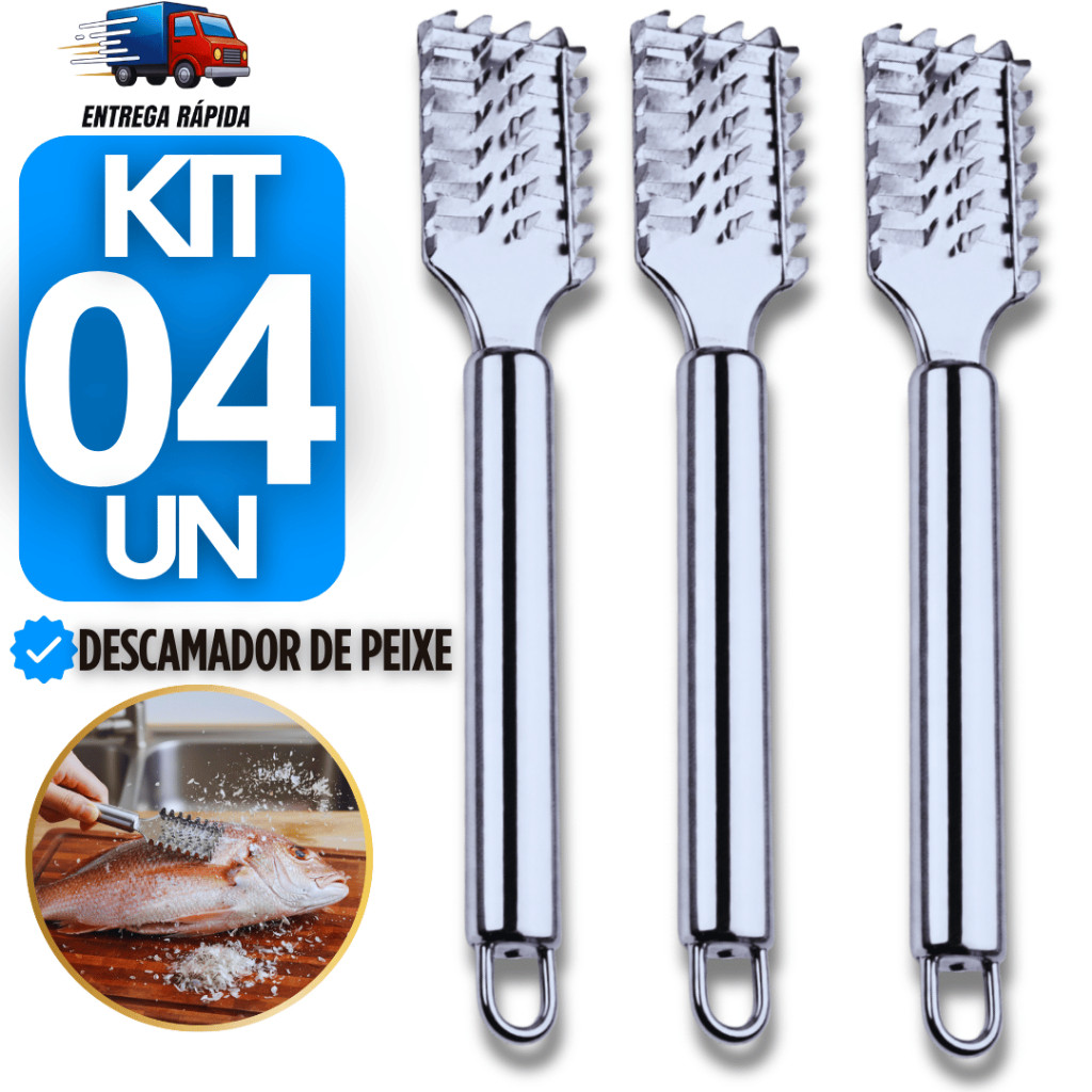 Conjunto 4 Descamador de Peixe Inox Removedores  Escamas Escamador Profissional Manual Descamador