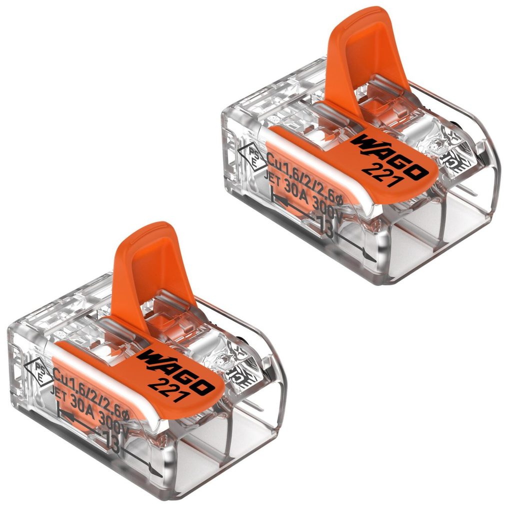 Kit 2 Conector De Emenda 2 Vias 6mm 41a 221-612 Borne Wago Laranja
