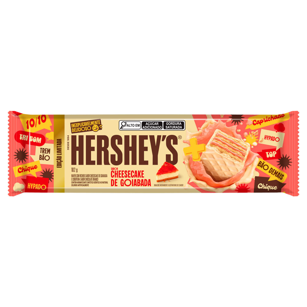 Chocolate Wafer Hershey's Sabor Cheesecake de Goiabada Cobertura Chocolate Branco 102g em Oferta na Shopee