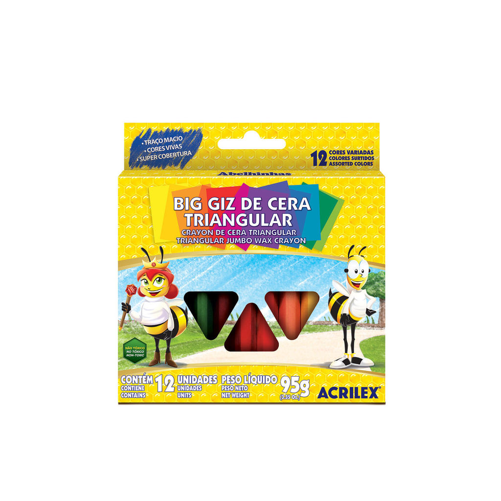 Giz Cera Acrilex Big Triangular com 12 Cores 95g em Oferta na Shopee