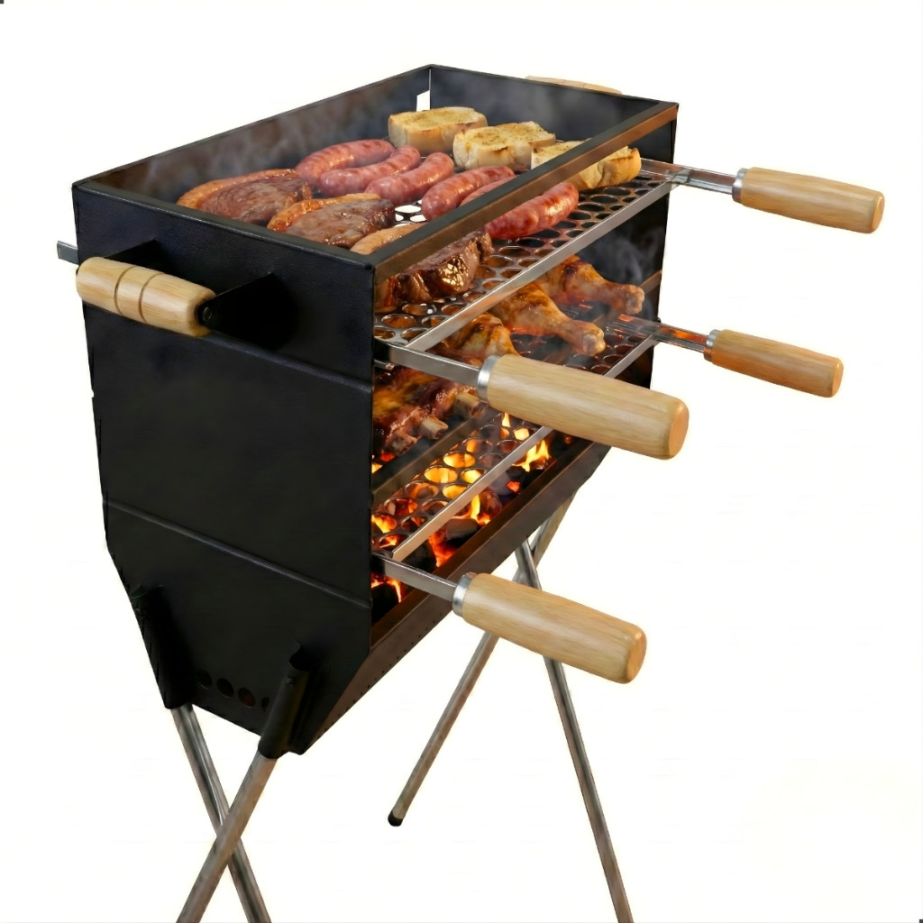 Churrasqueira a Carvão Com 2 Grelhas Inclusas em Aço Reforçada 105cm Para Espetinho Espeteira Grande