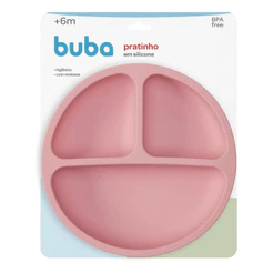 Prato Infantil de Silicone com Ventosa Buba Rosa