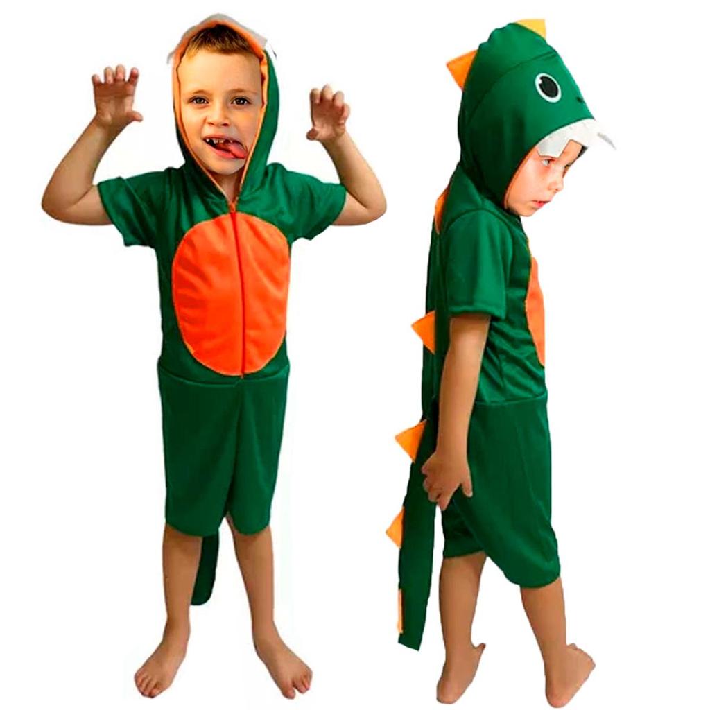 Fantasia Infantil Dinossauro de Luxo Kigurumi Curto Com Capuz Zíper e Rabo em Oferta na Shopee