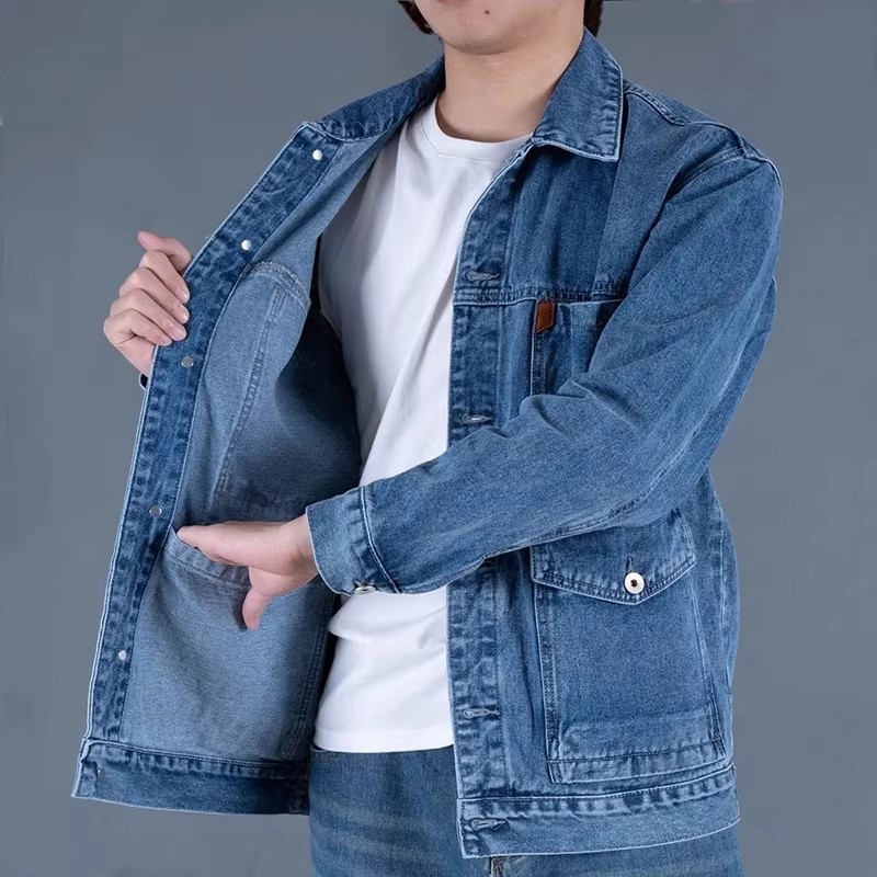 Americano Retro resistente ao desgaste resistente à sujeira Denim jaqueta masculina primavera outono solto Multi-bolso l
