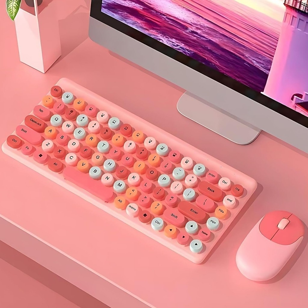 Teclado mecânico, 86 teclas, teclado colorido sem fio 2.4G com mouse, compacto para jogadores fang