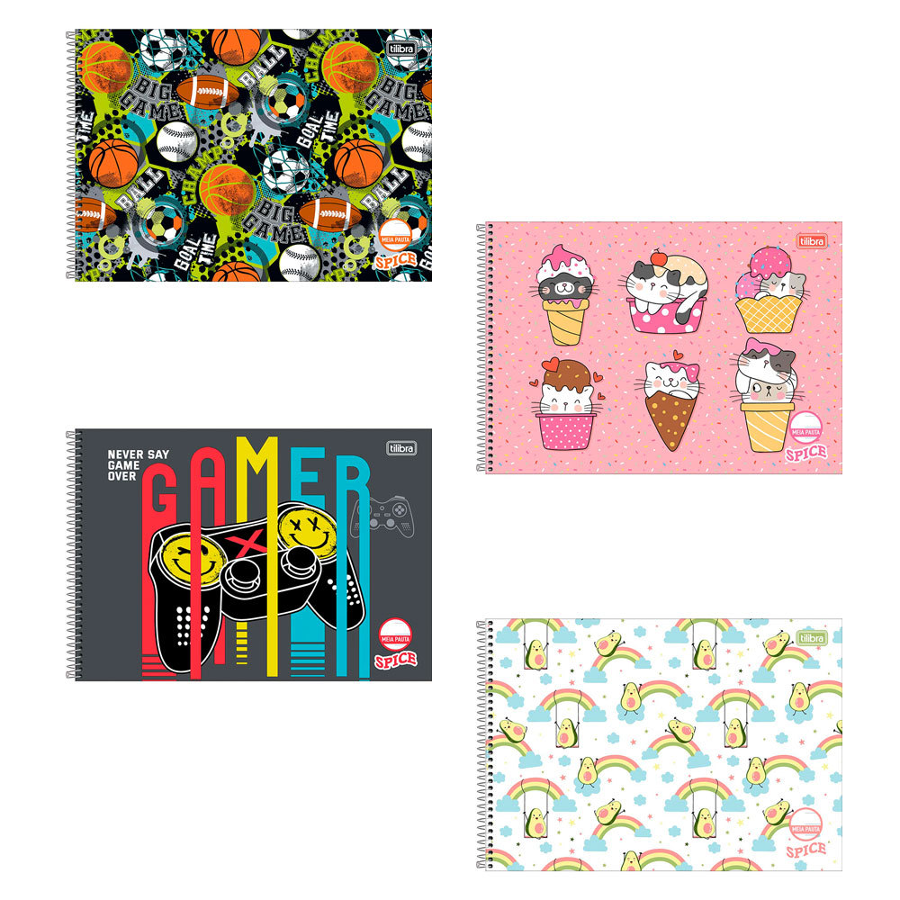 Caderno espiral capa dura meia pauta com 40 folhas Spice Tilibra em Oferta na Shopee