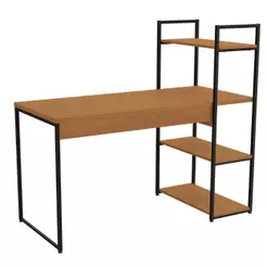 Mesa Escrivaninha 3 Prateleiras Kappesberg Industrial Office 136cm Cor Canela/Preto Fosco - LI010