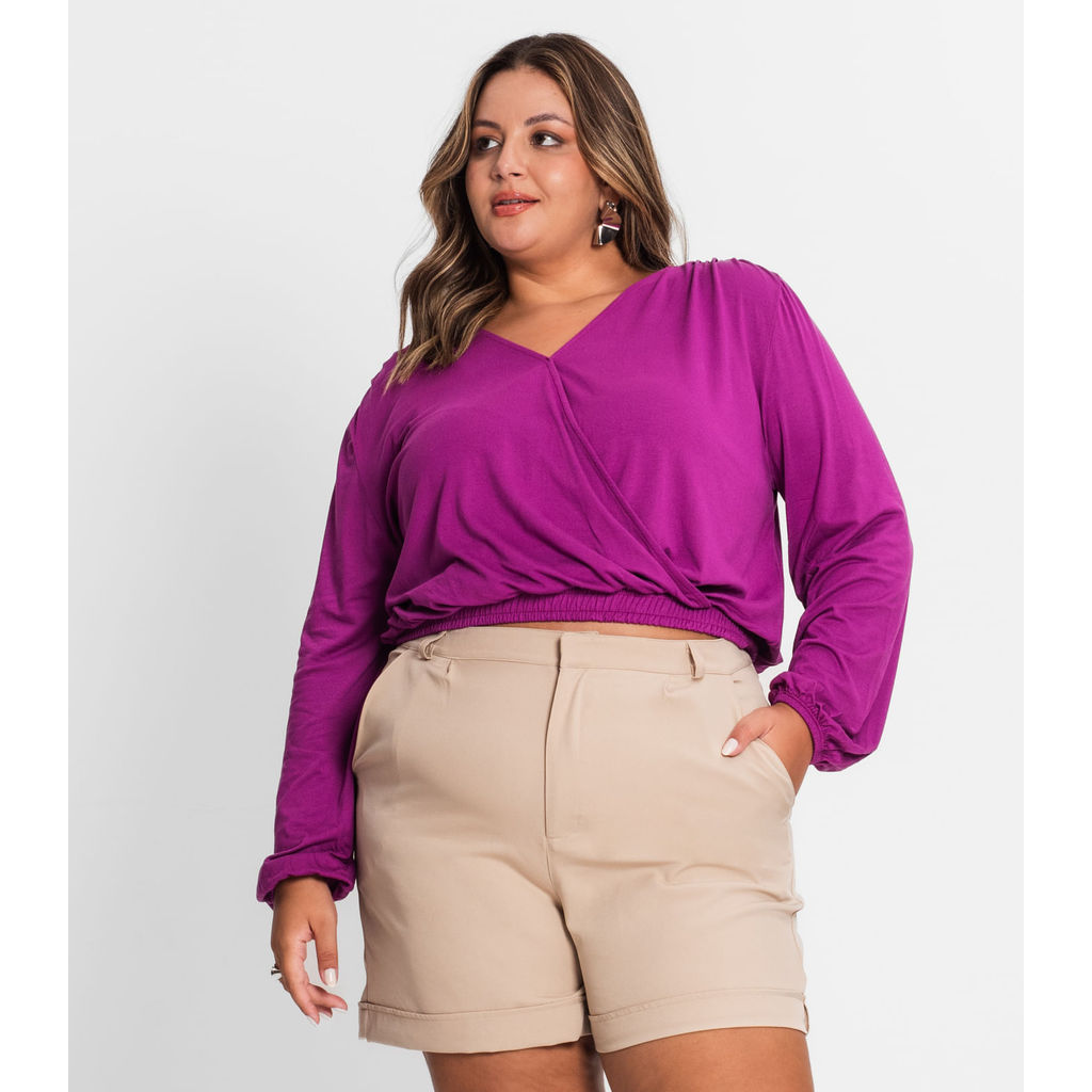 Blusa Feminina Plus Size Em Viscose Secret Glam Roxo em Oferta na Shopee