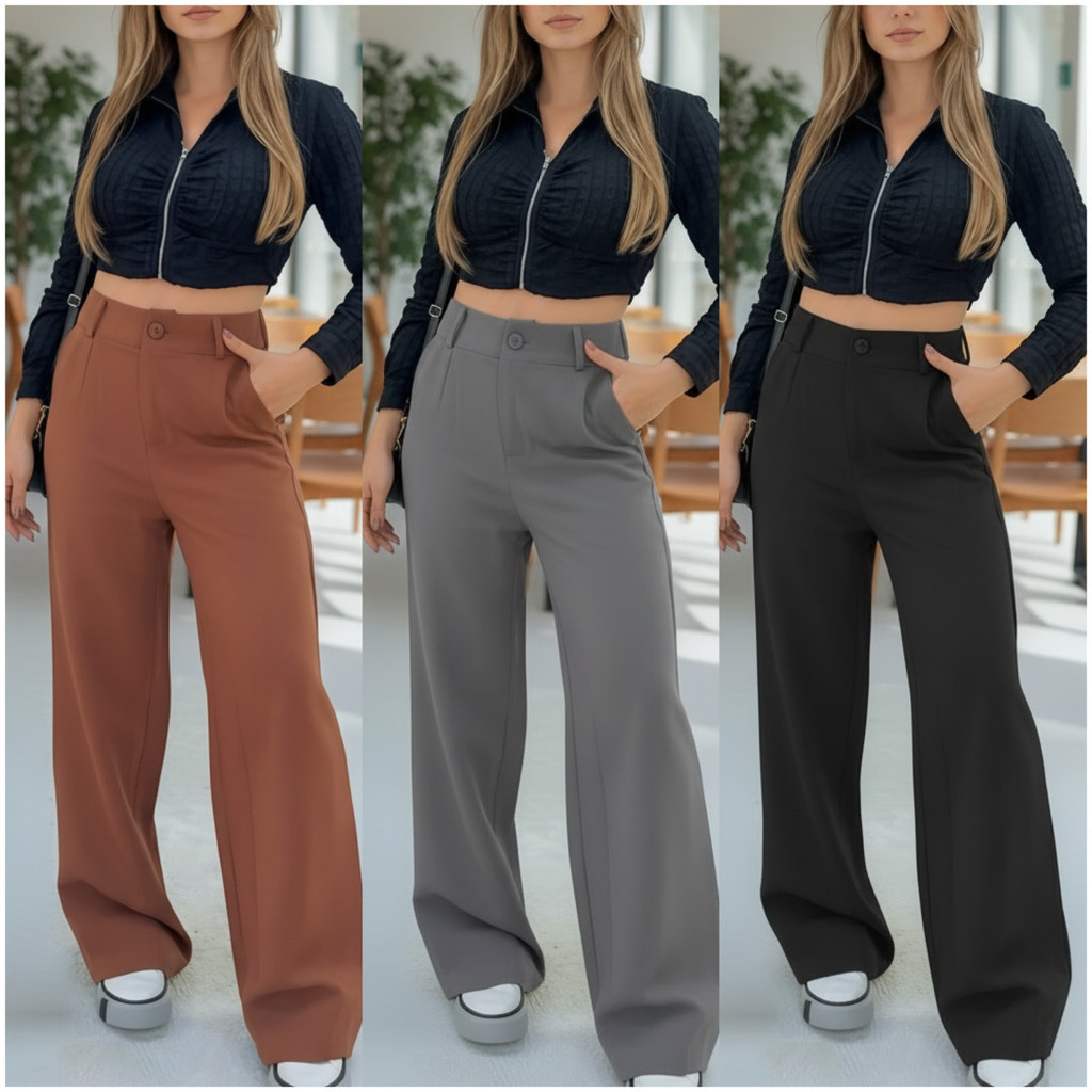 Calça Pantalona Alfaiataria Premium Com Bolso Wide Leg PROMOÇÃO em Oferta na Shopee