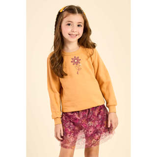 Conjunto Infantil Menina Moletom e Saia Tule Floral Elian Laranja em Oferta na Shopee