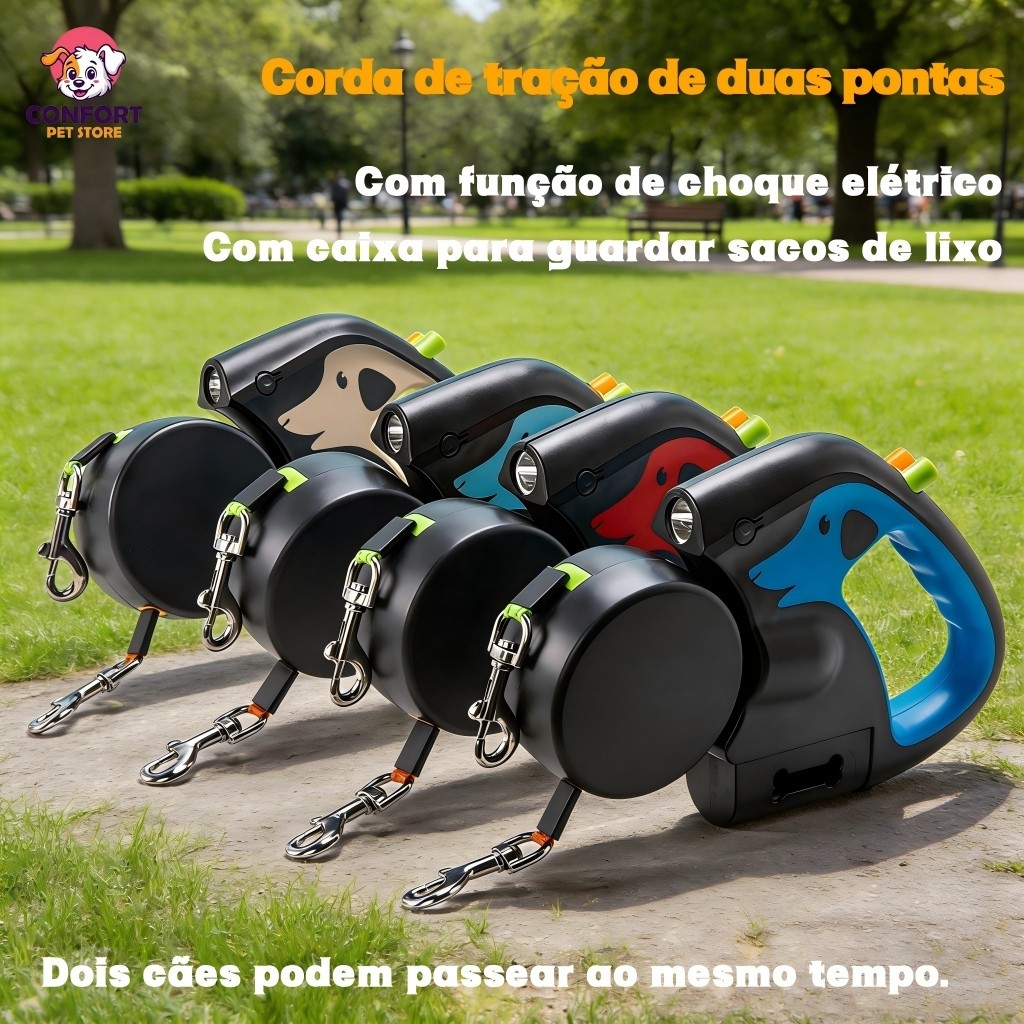 Coleira para dois cães/coleira para cachorro/Coleira Guia Retrátil 3 Metros Pets Cachorro Cães Gatos Resistent