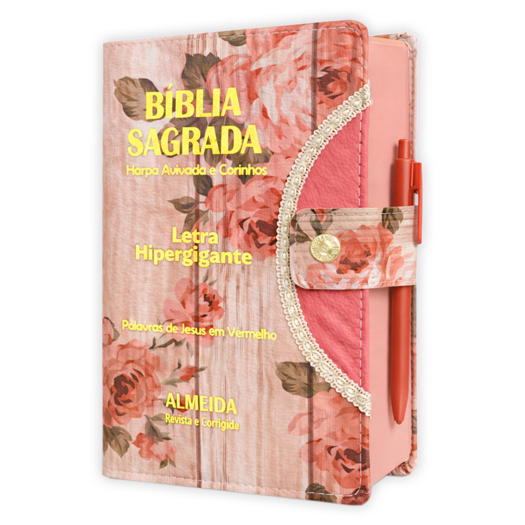 Bíblia Letra Hipergigante Romantic com Botão e Harpa – Leitura Confortável em Oferta na Shopee