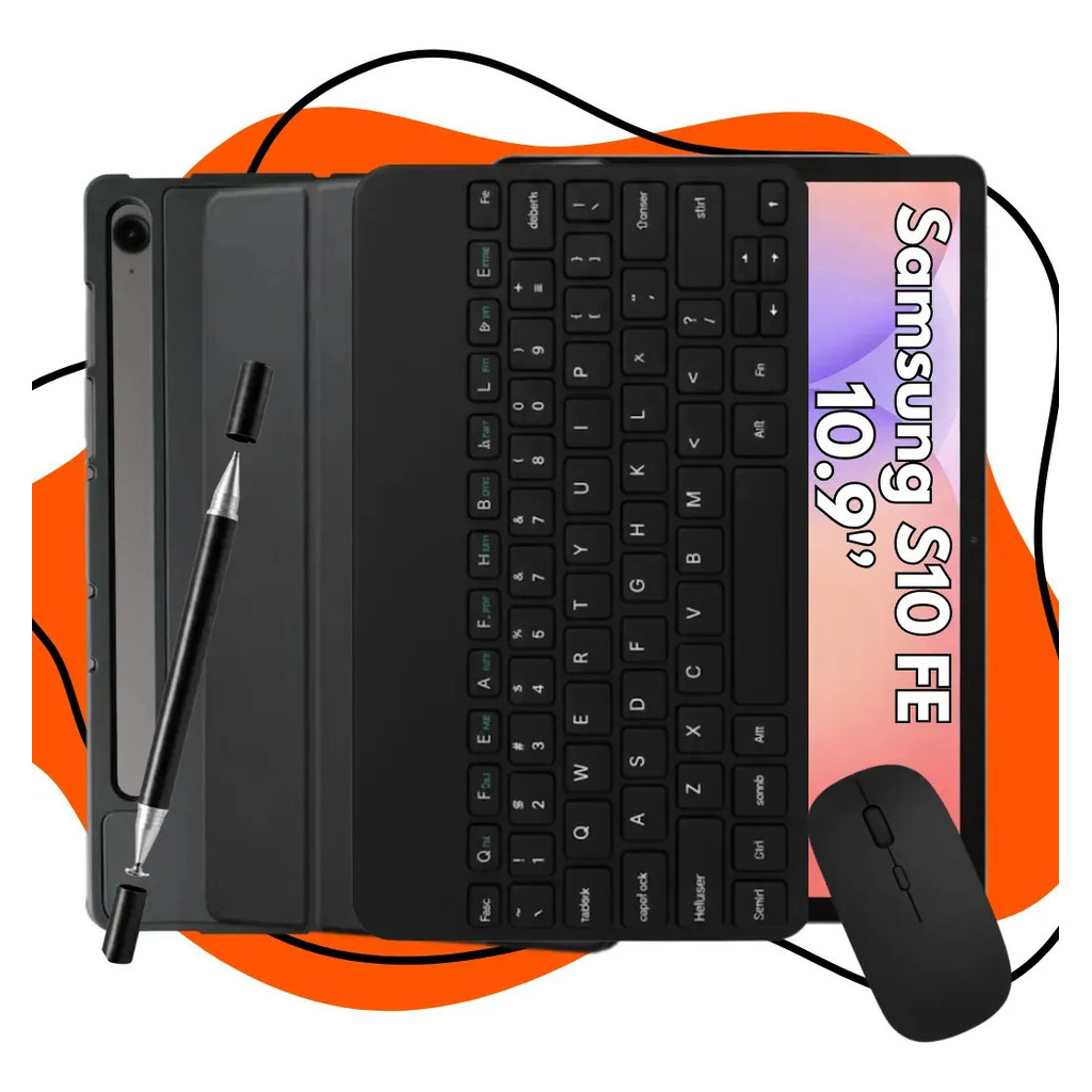 Kit Para Galaxy Tab S10 Fe Capa Smart, Teclado, Mouse e Caneta 2 Em 1