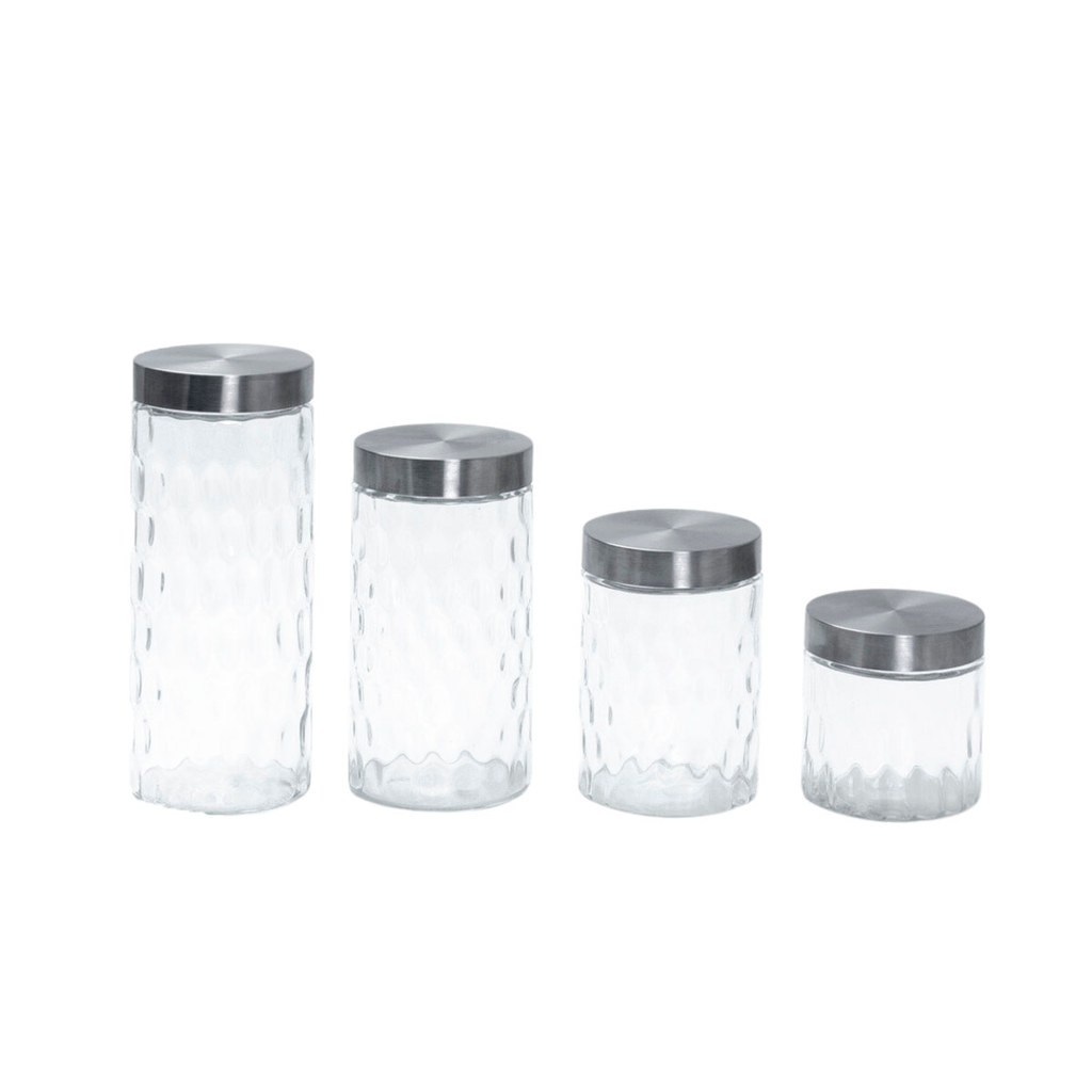Kit 4 Pote de Vidro com Tampa Inox Bolhas Redondo 800ml, 1300ml, 1700ml E 2200ml - Mozcada