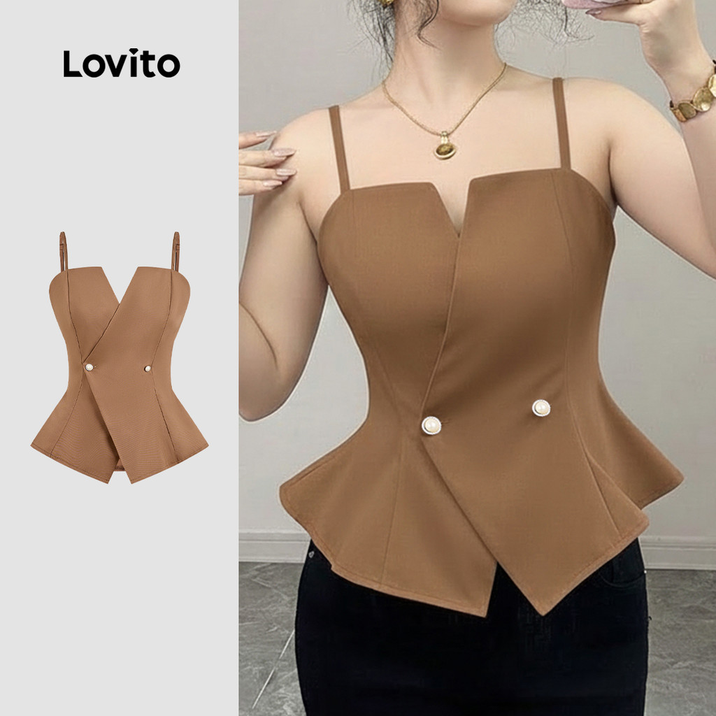 Lovito Top Elegante para O Verão Na Cor Marrom para mulheres LBL33027 em Oferta na Shopee