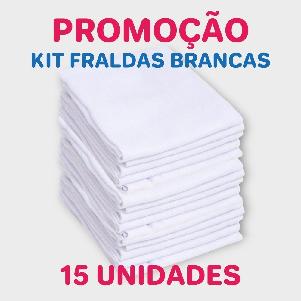 Kit Fralda de Pano Bebê 15 Unidades 65x65cm .Estampada ou Branca1
