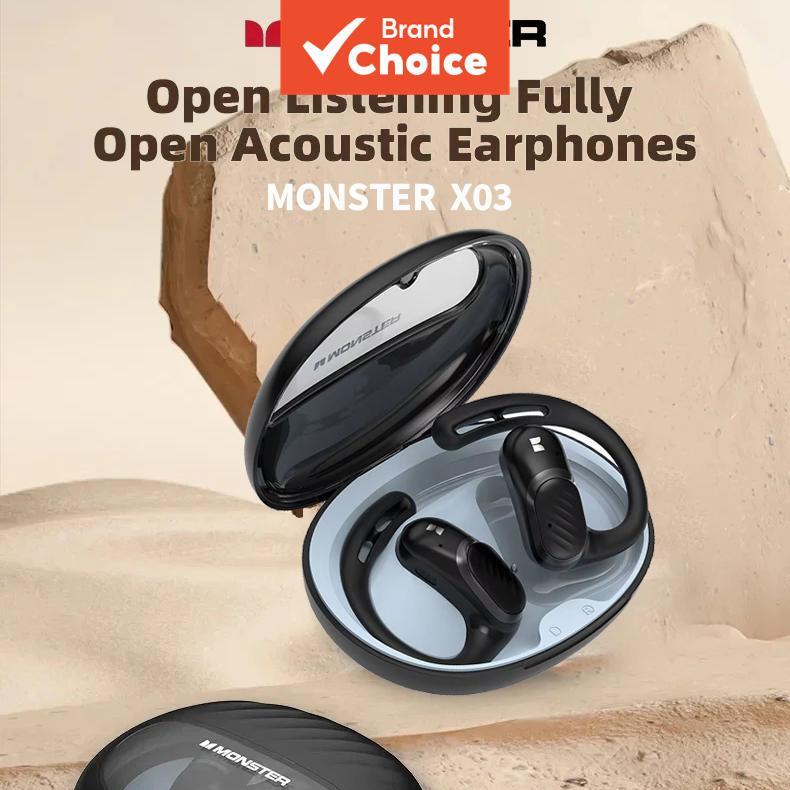  Fones de Ouvido Monster X03 [Preto] Fones de Ouvido Bluetooth de Orelha Pendurada 360° Som Panorâmico Bluetooth Sem Fio