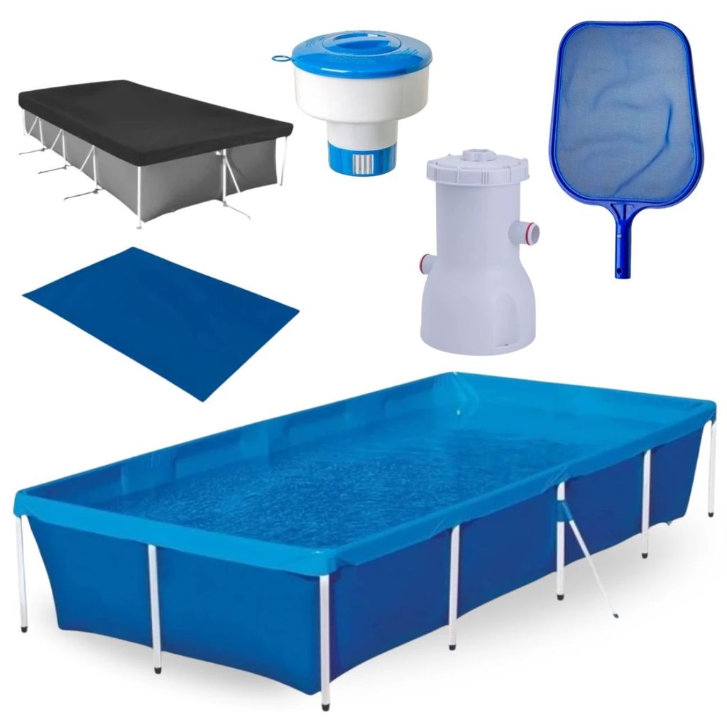 Kit Piscina 3000 Litros Verão + Capa e Forro + Bomba Filtrante 220v + Flutuador + Peneira