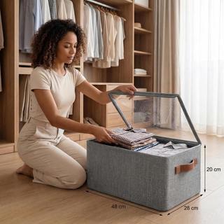 Caixa Organizadora De Roupas Tampa Transparente Dobrável Resistente Cesto Organizador Calças Closet