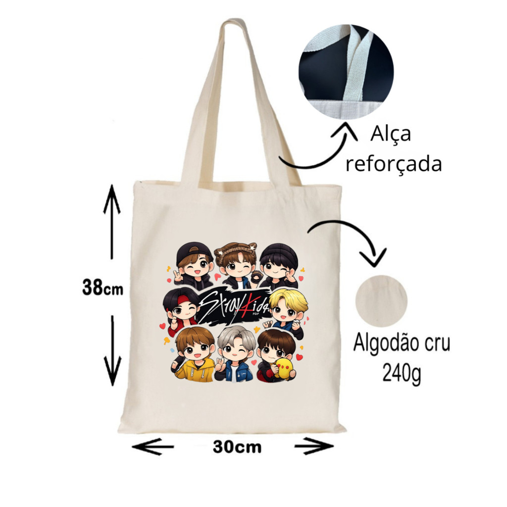 Ecobag Stray Kids Estampada K-pop | Sacola Algodão Cru | Bolsa Feminina Stay | Produtos SKZ e turnê mundial