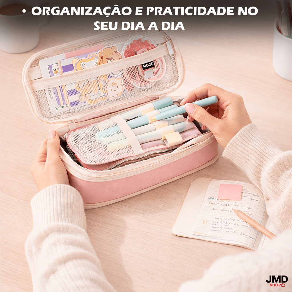 Estojo Escolar com Divisórias Internas e Extensor para Mais Organização