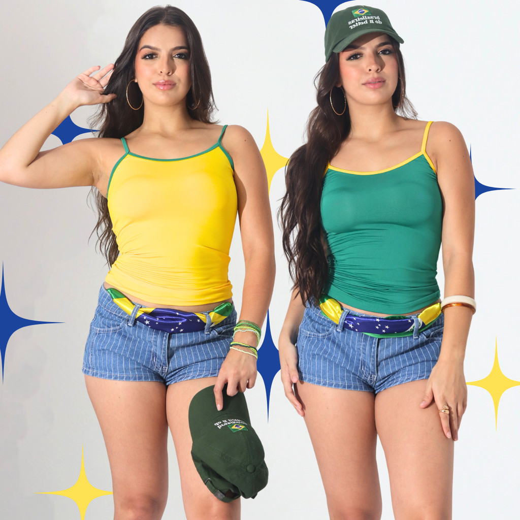 Kit 2 Cropped Brasil Feminino Regatinha Torcida Seleção Brasileira Copa Do Mundo 2026