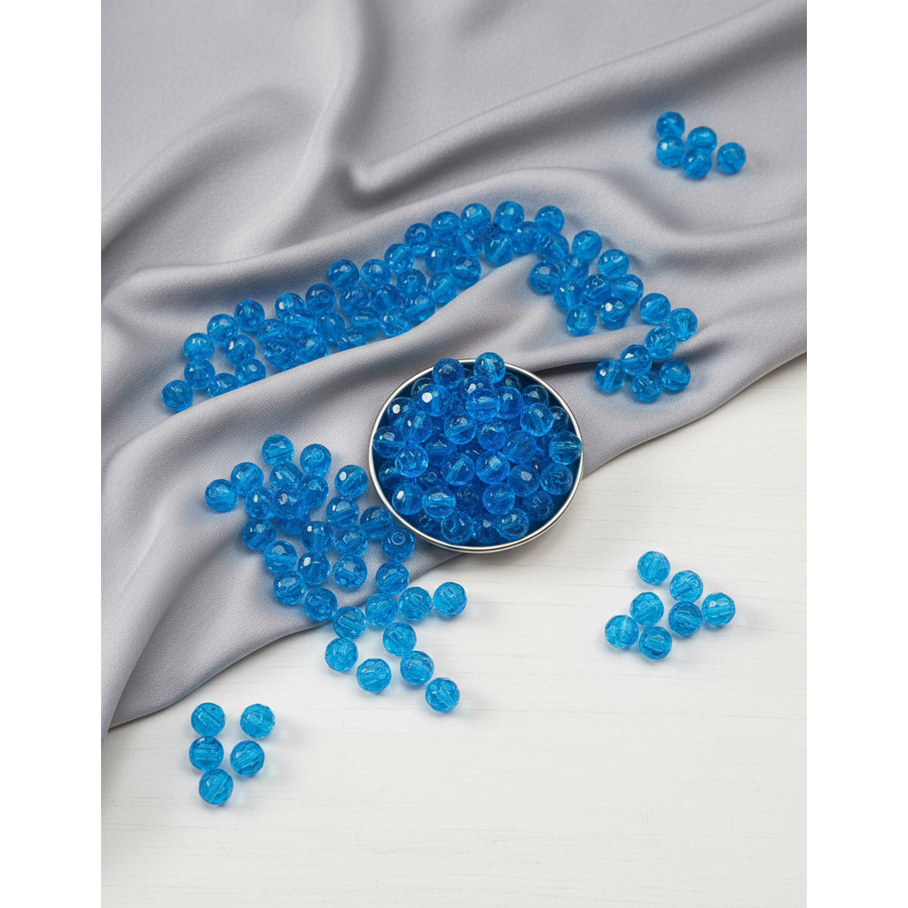 Fio De Cristal 240 Bolas No Fio Azul Claro 8mm  Facetado