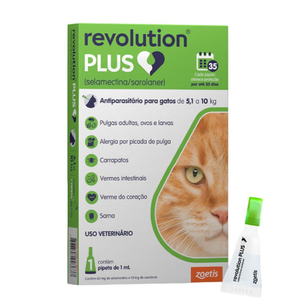 Antipulgas Revolution Plus Gatos de 5,1kg a 10kg C/ 1 Pipeta