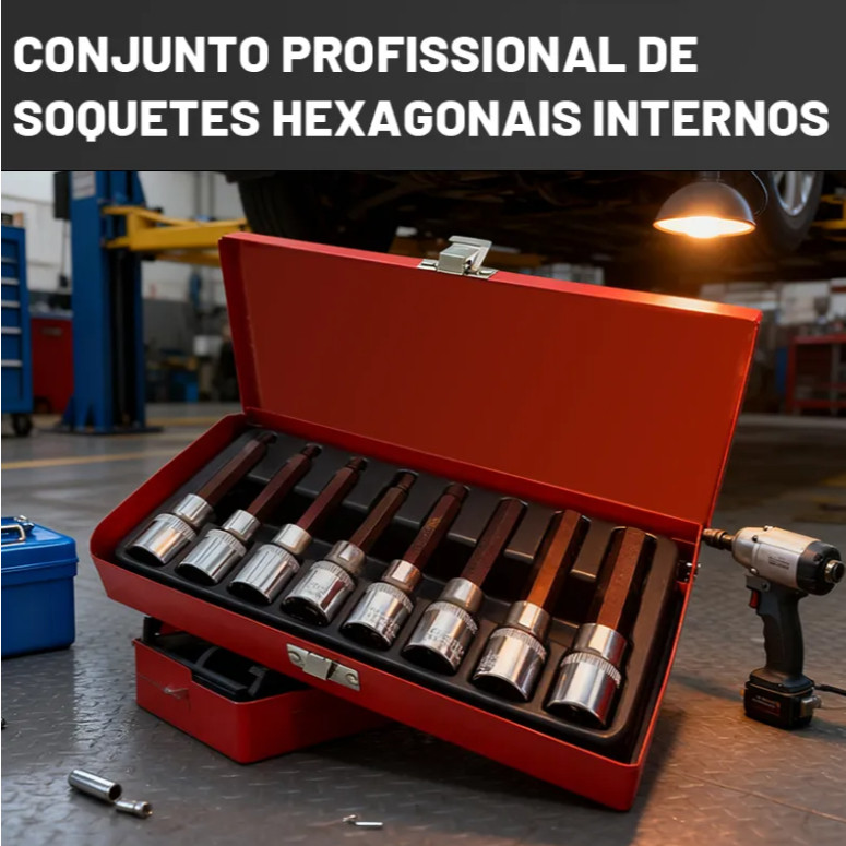 Kit Jogo Chave Soquete 8 Peças Hexagonal Longo 1/2 Profissional