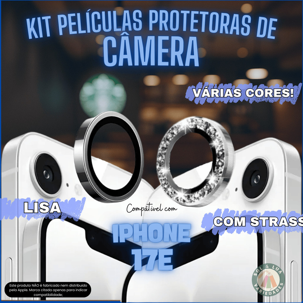 Película de Câmera compatível com Iphone 17E 17 E Lisa Strass Diamante Brilho