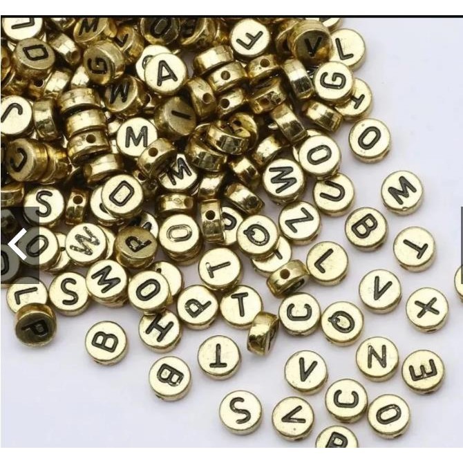 350~400 Pçs Miçangas Infantil Letras Alfabeto - Ouro Escuro 50g
