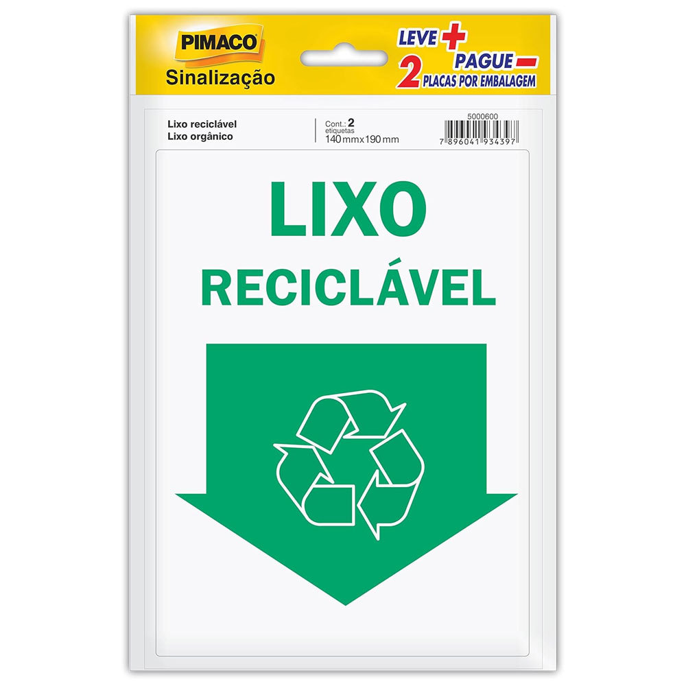 Etiqueta sinalização Lixo Reciclável/Lixo Orgânico 14x19cm Pimaco