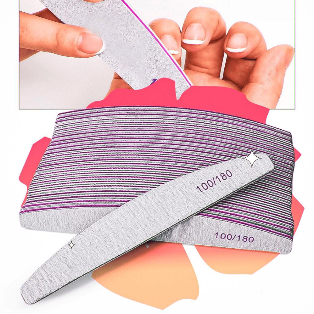Kit 25 Lixas de Unha Banana/Bumerangue 100/180 Lavável Profissional Para Gel Acrílico Fibra Manicure Pedicure Salão