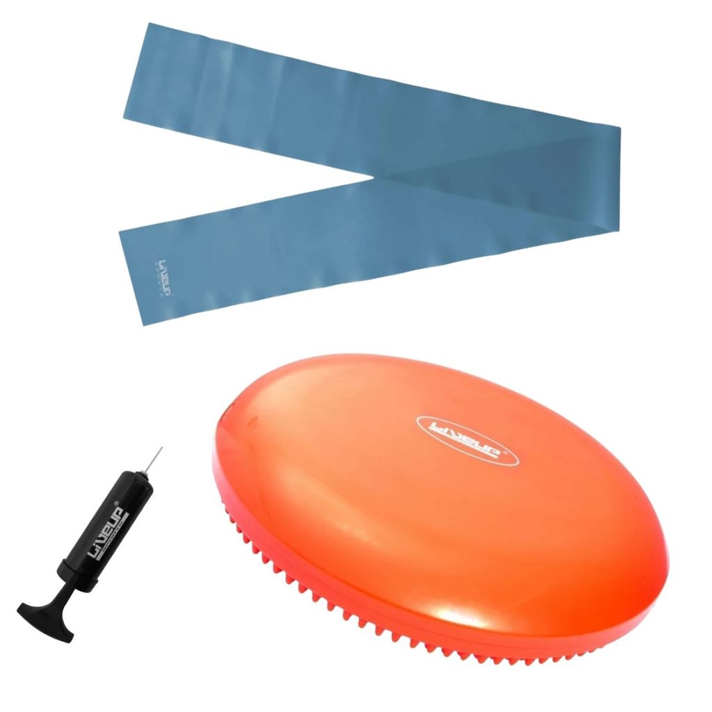 Kit Disco de Equilíbrio Inflável + Faixa Elástica Forte Azul Liveup Treino Funcional