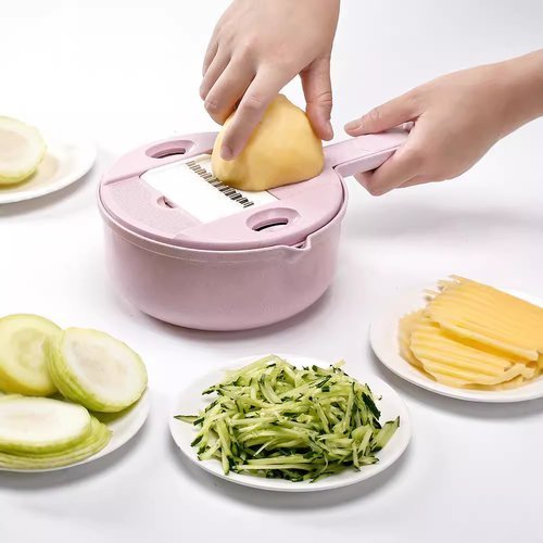Kit Ralador 12 Peças Mandoline Fatiador Legumes Frutas Descascador Lâminas Inox