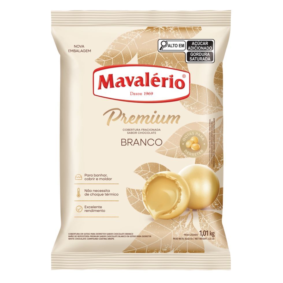 Cobertura Mavalério Chocolate Branco 1,01kg Pemium Gotas
