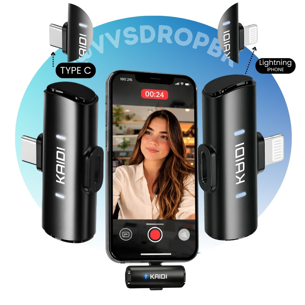 Microfone de Lapela Sem Fio KAIDI KMF4-C para iPhone Lightning e Tipo C