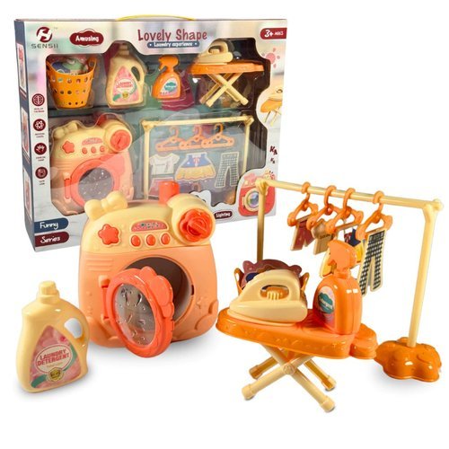 Kit Lavanderia Infantil Máquina de Lavar Ferro e Tábua de Passar Brinquedo com Acessórios