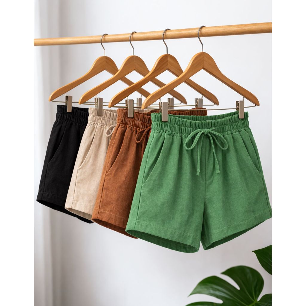 Kit 04 Short Bermuda Feminino Linho Cintura Alta Com Bolso Soltinho Casual Confortável