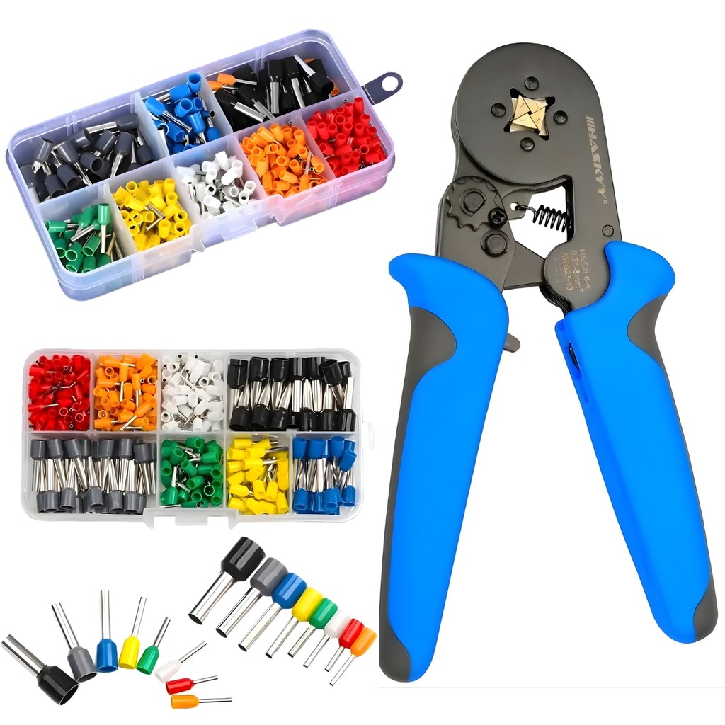Kit Alicate Crimpar Ilhós Tubular 0,25 10mm Caixa 400 Ilhós