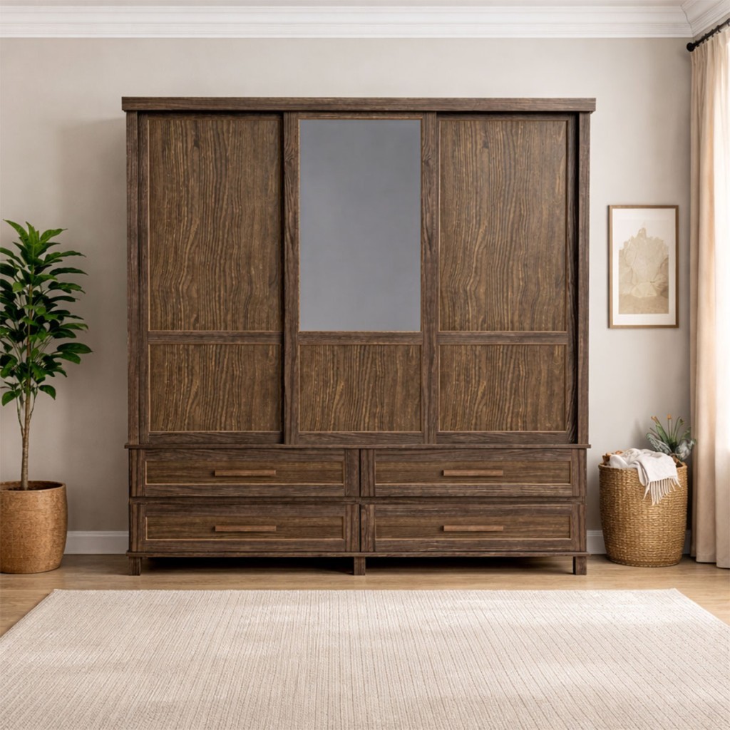 Guarda-Roupa Casal Grécia 3 Portas 4 Gavetas com Espelho - Rodmoveis