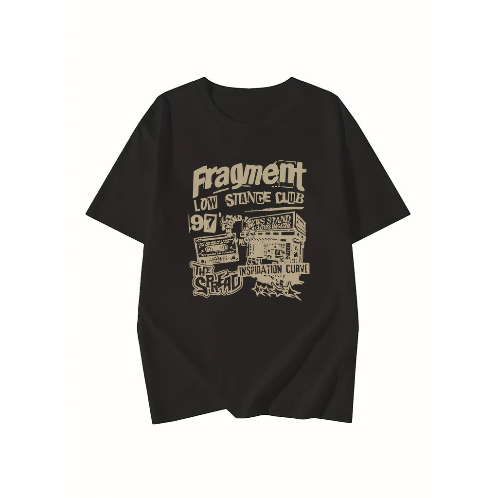 Camiseta Feminina 2000s Estampada Tendência Larga Gola Redonda Estilosa Confortável Moderna Verão